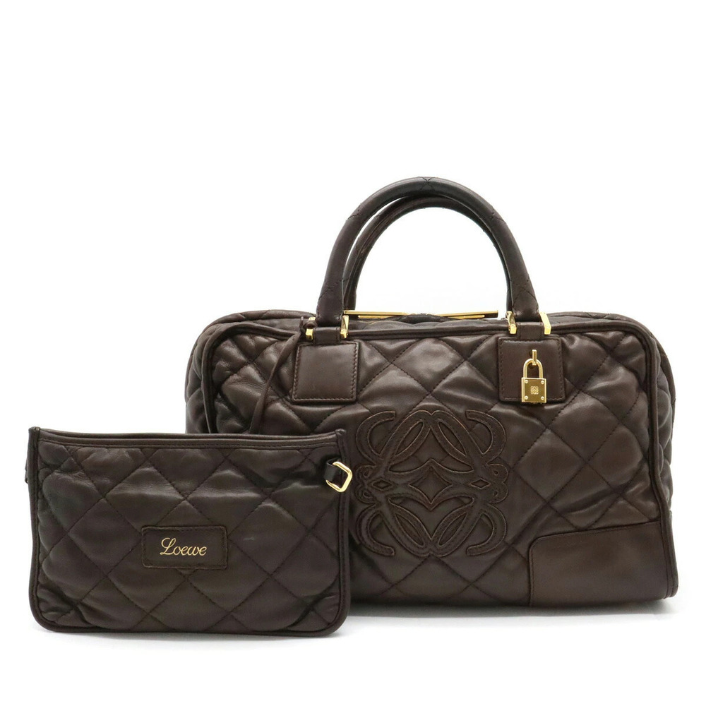 Loewe Amazona Anagram Quilted Handbag Boston Leather Brown Pouch